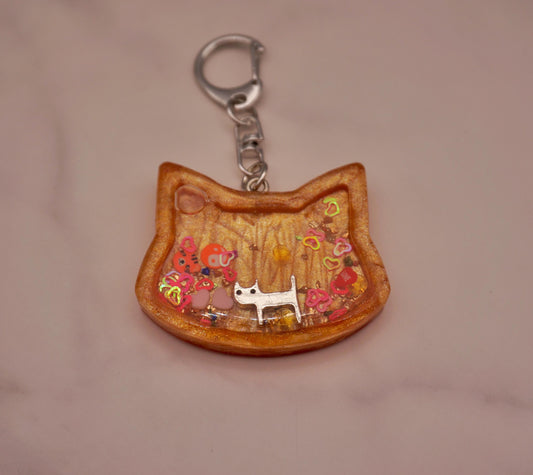 Multiple Color Options Cat-Shaped Resin Shaker Keychain